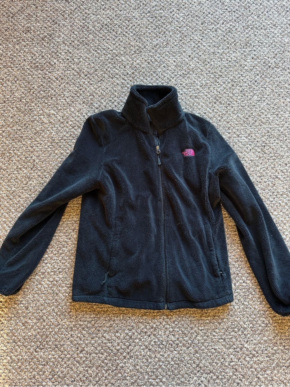 The North Face Black Fleece Jacket with Pink Logo